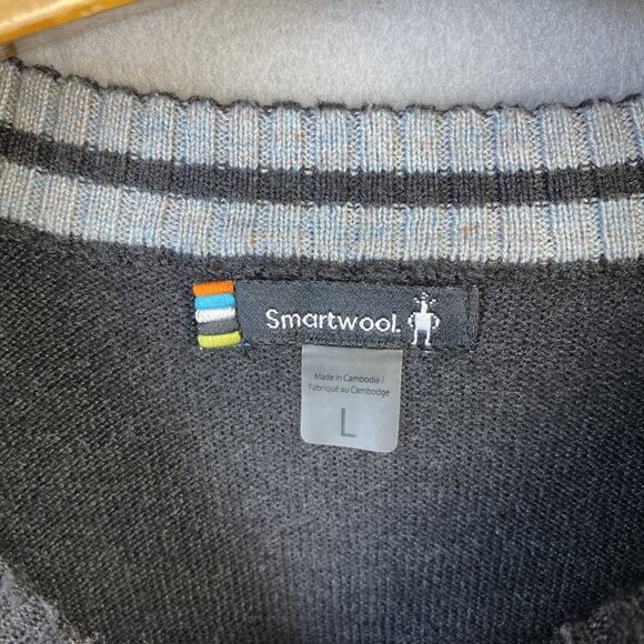 Smartwool Crew Neck Sweater Mens L Merino Wool Blend SW016437 Black Gray Striped - Picture 2 of 10
